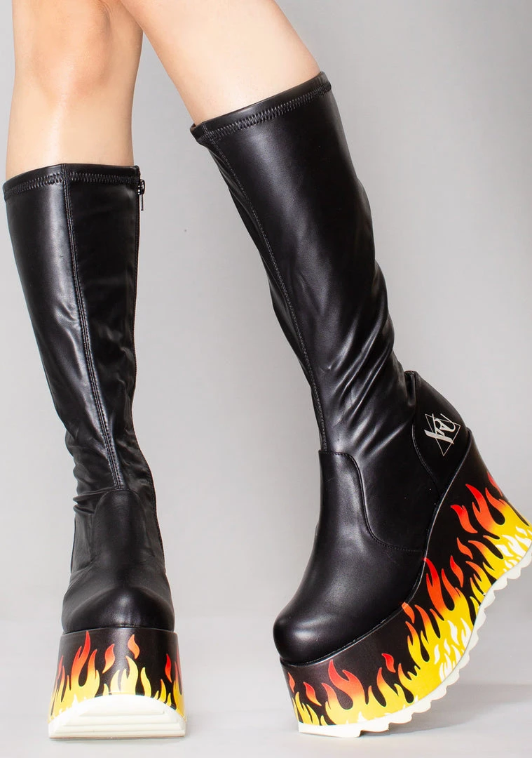 Y.R.U. Zen Flame Platform Boots In Black
