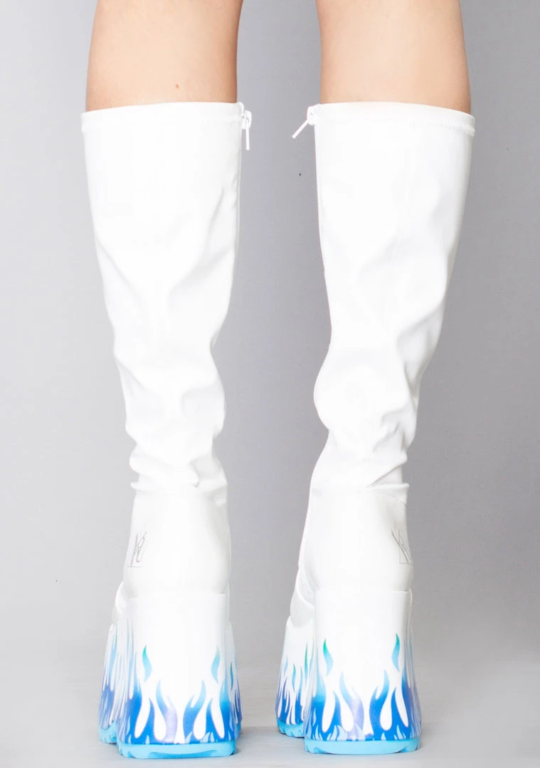 Y.R.U. Mad World Zen Flame Platform Boots In White