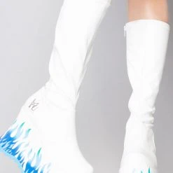 Y.R.U. Mad World Zen Flame Platform Boots In White
