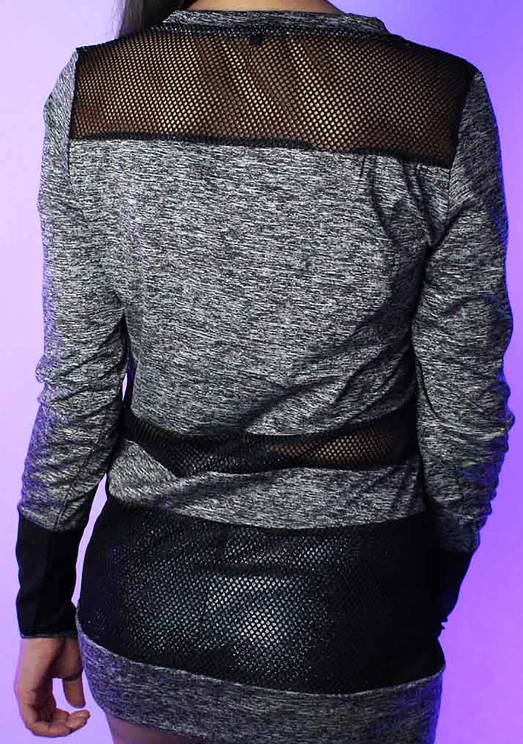 LA Style Rush You're Blocked Mesh Cut-Out Long Sleeve Top Women's Festival