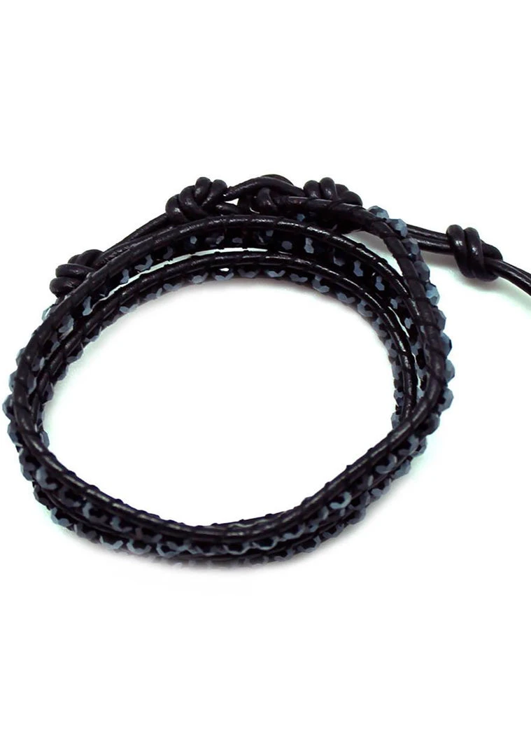 LA Style Rush Single Multi Beaded Wrap Bracelet In Black