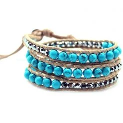LA Style Rush Single Multi Beaded Wrap Bracelet In Turquoise