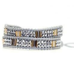 LA Style Rush X Katie Soleil Melody Double Wrap Beaded Bracelet In Silver