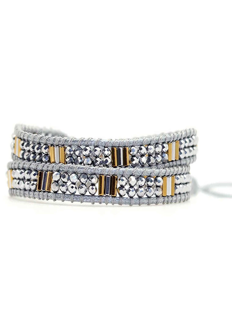 LA Style Rush X Katie Soleil Melody Double Wrap Beaded Bracelet In Silver