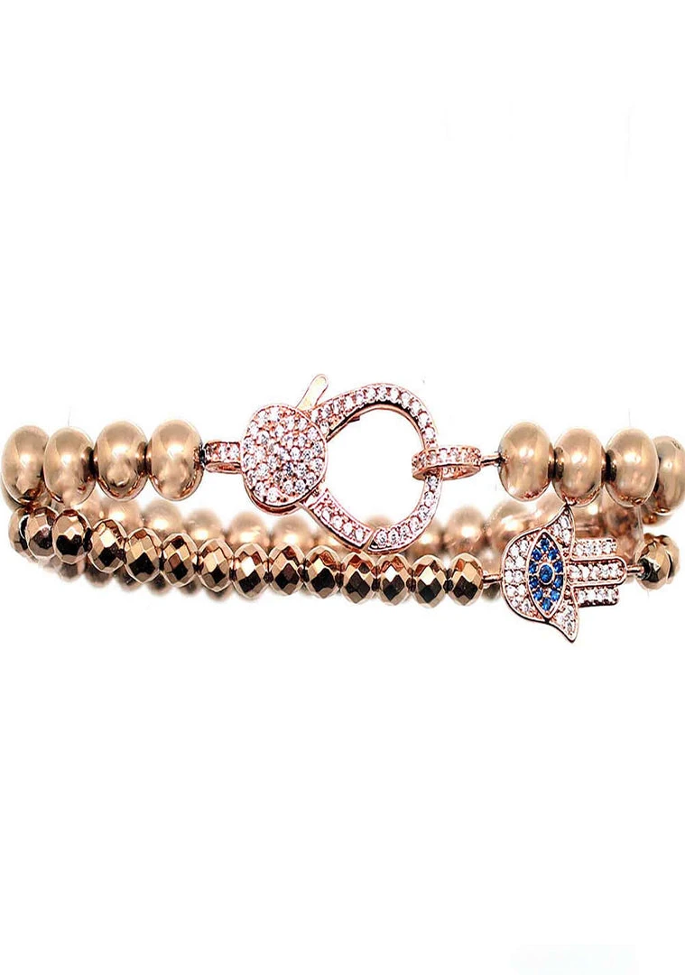 LA Style Rush Divine Hamsa Bracelet Set In Rose Gold