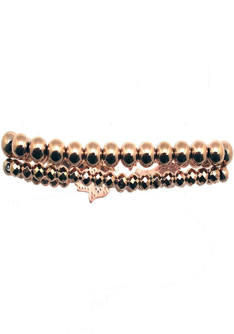 LA Style Rush Divine Hamsa Bracelet Set In Rose Gold