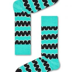 Happy Socks Squiggly Party Socks In Aqua/Black