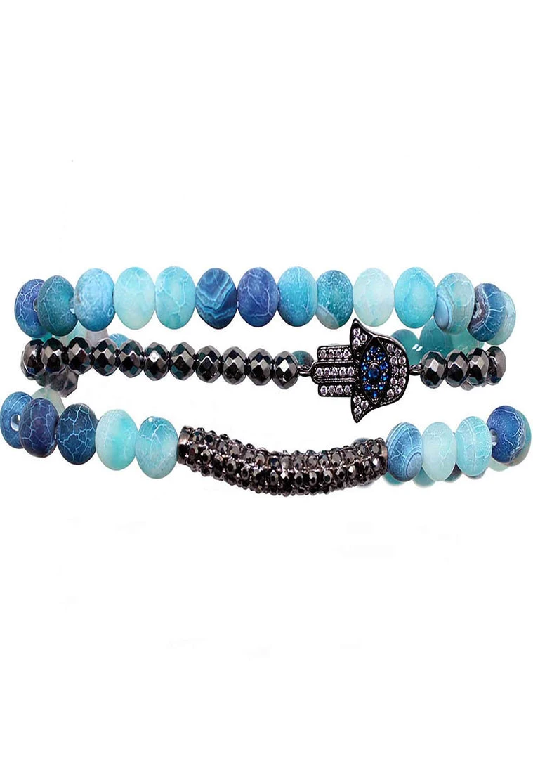 LA Style Rush Divine Hamsa Bracelet Set In Blue Accessories
