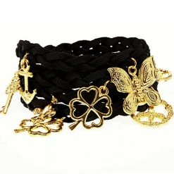 Accessories Timi Suede Wrap Charm Bracelet In Black/Gold