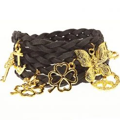 Accessories Timi Suede Wrap Charm Bracelet In Dark Grey/Gold