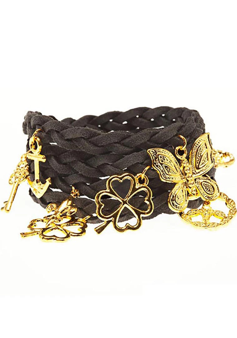 Accessories Timi Suede Wrap Charm Bracelet In Dark Grey/Gold